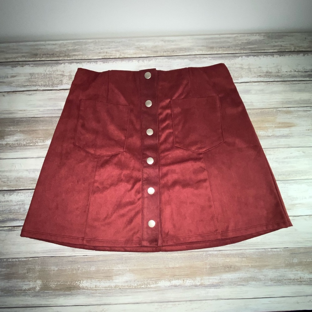 Cute red maroon velvet button-down skirt